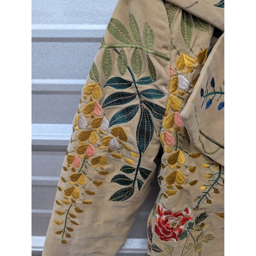 Vintage Biya Johnny Was Tan Velvet Floral Embroidered Snap Front Jacket Boho- XS - Picture 9 of 11